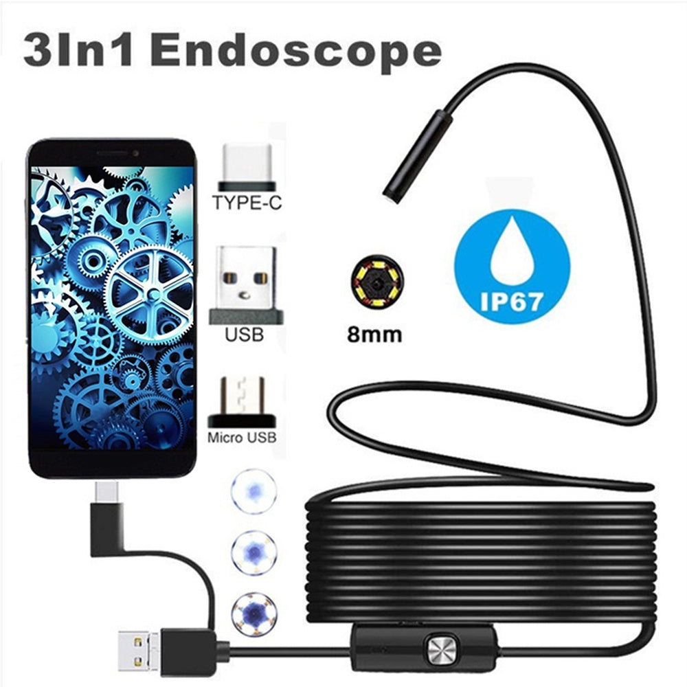 3 In 1 TYPE C/ MICRO USB/ PC ENDOSCOPE CAMERA - Glorial