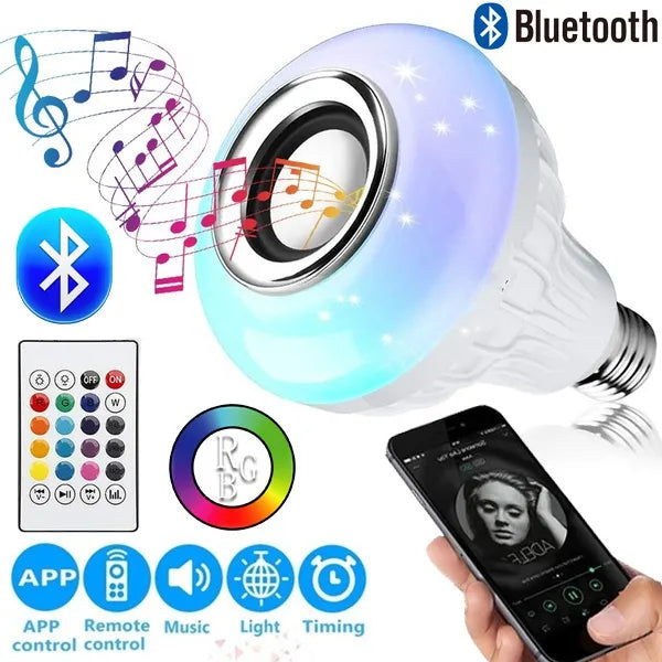 Smart LED Light Bulb with Built-in Bluetooth Speaker + Remote - Glorial